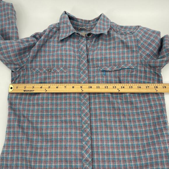 ROYAL ROBBINS Flannel Long Sleeve Shirt Size S Plaid Snap Front Grey Blue - Picture 7 of 9